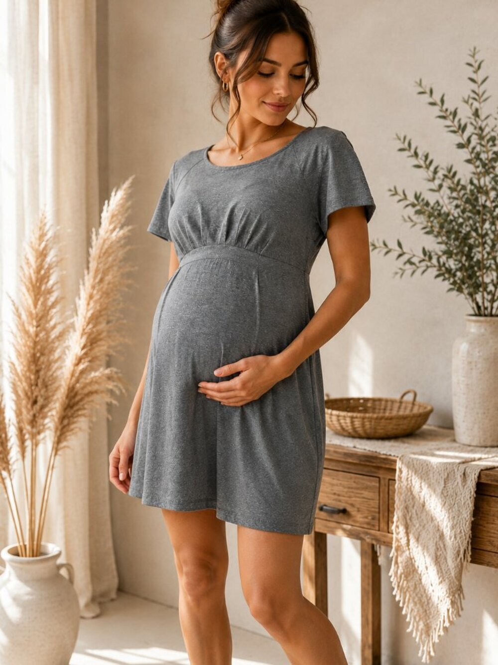 Liz Lange Maternity Gray Empire Waist Knit Dress XS